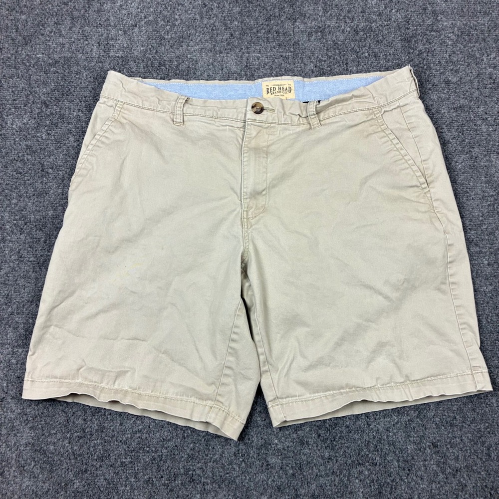 Red Head Brand Co Mens Khaki Chino Shorts Tan Size 36W Flat Front Cotton Twill